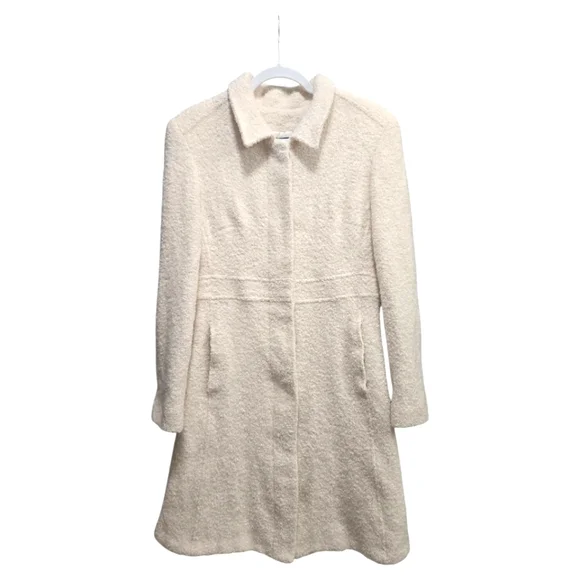 Vintage Marvin Richards Trench Coat Cream Bouclé Wool Blend Size Medium EUC - Picture 2 of 16